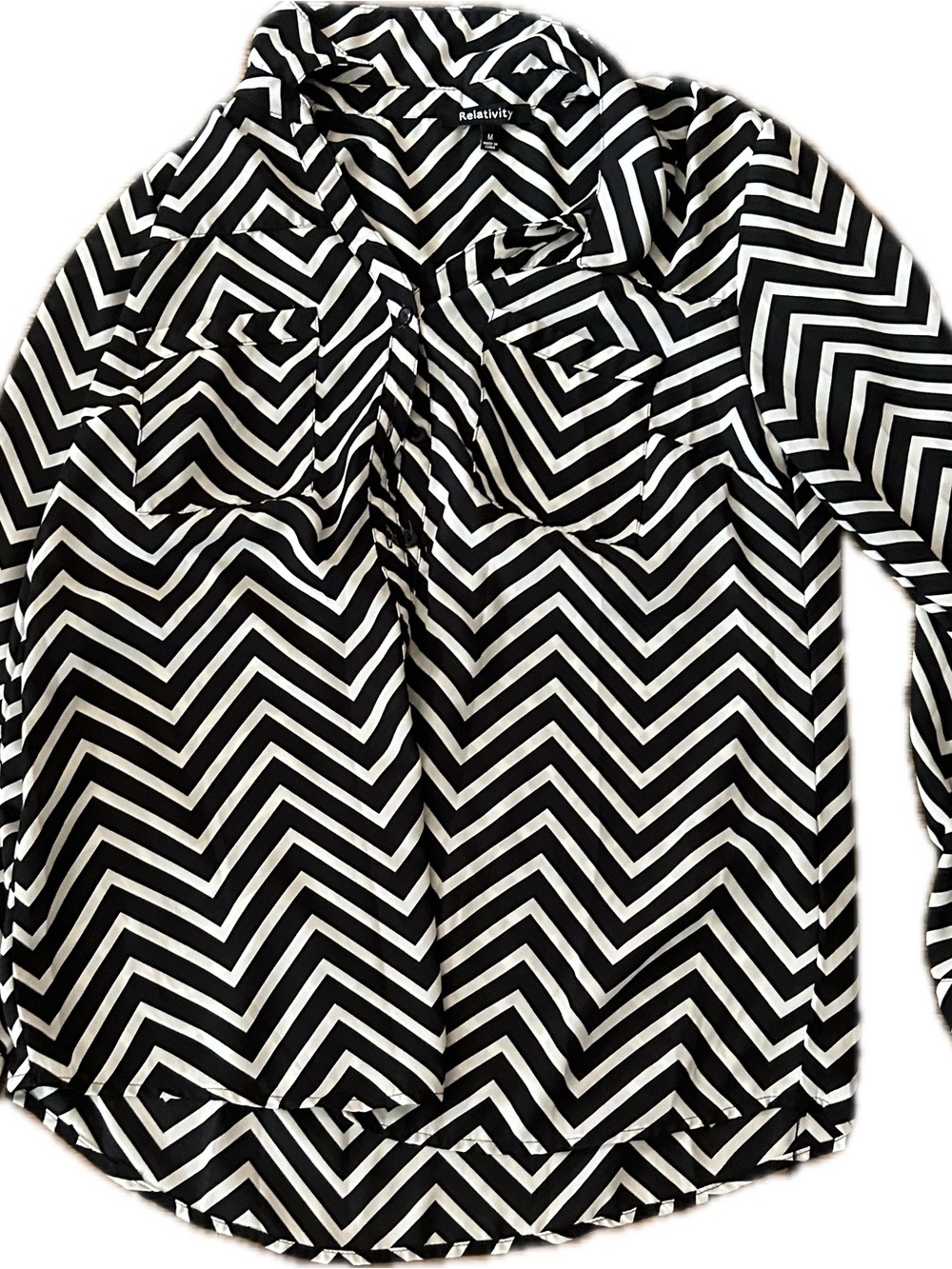 Relativity Black and White Chevron Button-Front Shirt
